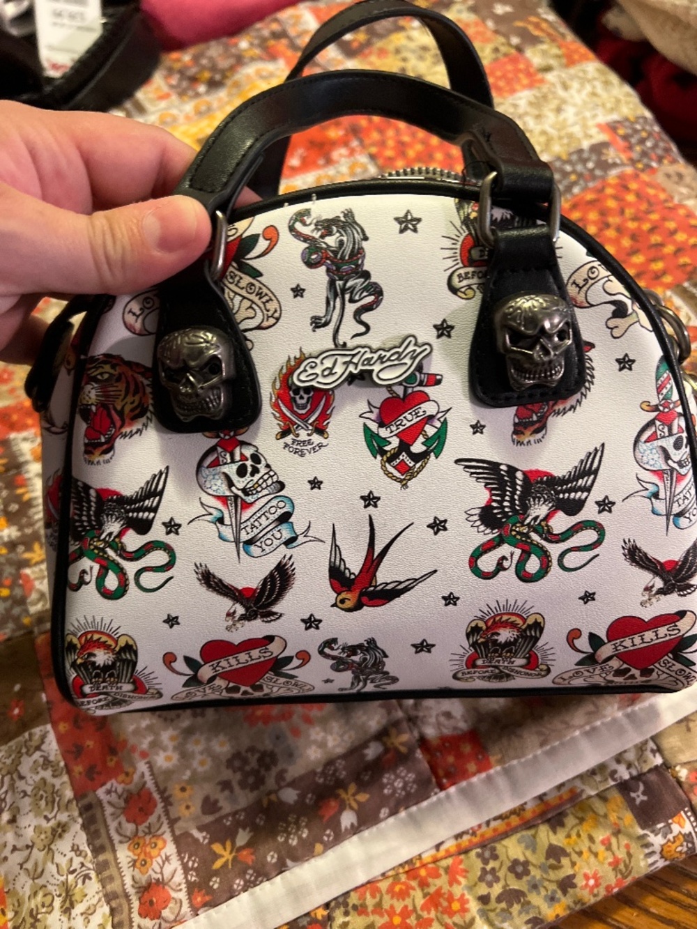 Ed Hardy white crossbody bag